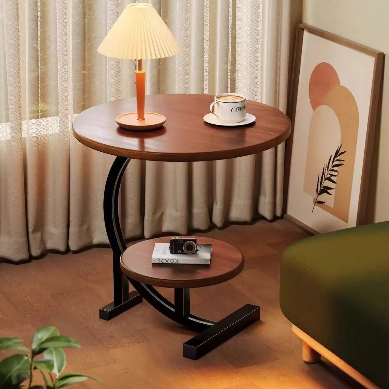 Round C-Shaped Storage Table With Lower Shelf - Solid Hardwood & MDF Construction, Space-Saving Modern Classic Design, - Freestanding Sofa/Bedside Table With 3.2 Cu Ft Storage, Compact Round End Table For Living Room, Bedroom - view 3