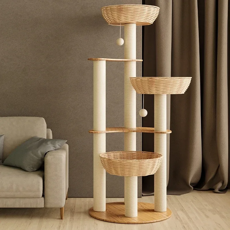 

Multi-Level Cat Tree Cat Climbing Frame Solid Wood Vine Weaving Tower Tree Nest Game Climbing Frame Cozy Perches Stable Toys