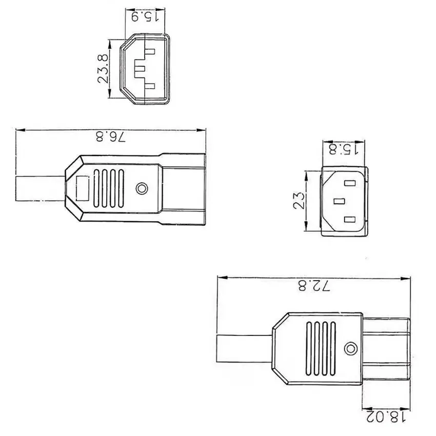 Prise mâle noire IEC C13, connecteur d'alimentation aste, prise AC 3 broches, tout cuivre, 10A, 250V