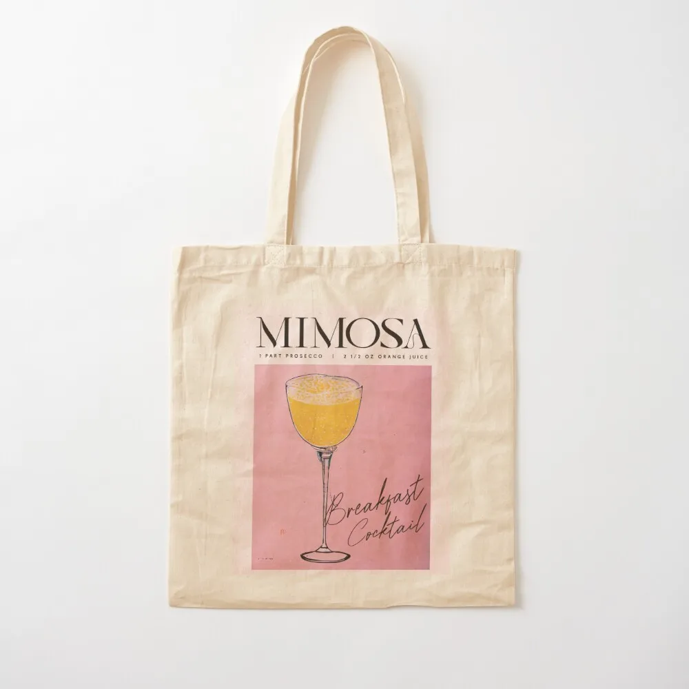 Mimosa Retro Cocktail Poster Breakfast Cocktail Bar Prints, Vintage Drinks, Recipe, Wall Art Tote Bag large size bags