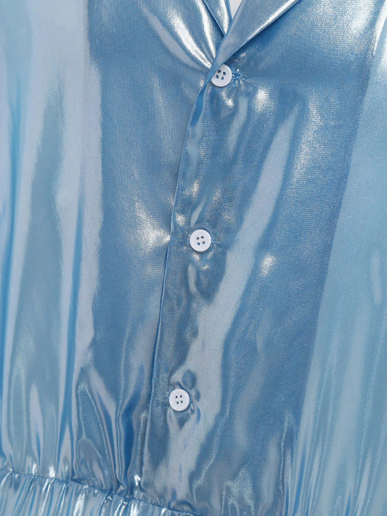 남자 시스루 메탈릭 반짝 이는 점프 슈트 나이트 클럽 레이브 파티 옷깃 칼라 민소매 탄성 허리 바디 슈트 폴 댄스웨어