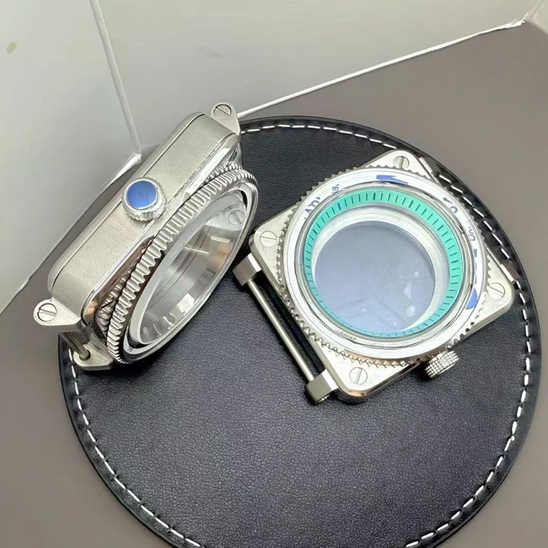 42mm シルバーシャドウ NH35 時計ケース スクエア ステンレススチール サファイアクリスタル NH35 NH36 7S26 4R35 4R36 自動巻きムーブメントに適合