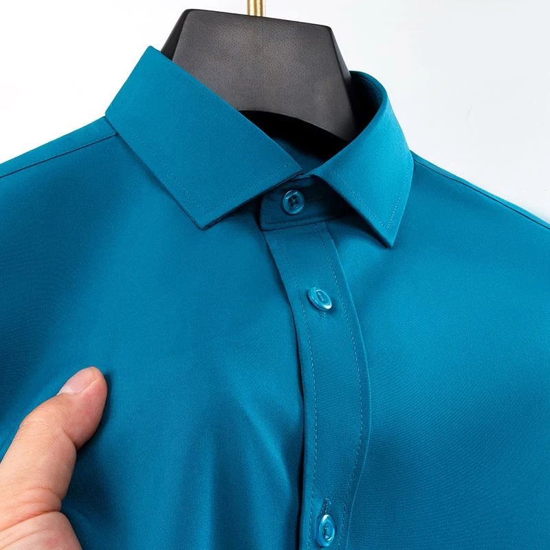 New Anti-Wrinkle Men's Shirts Long Sleeve For Men Slim Fit Stretch Camisa Social Business Formal Blouse White Office Shirt S-5XL