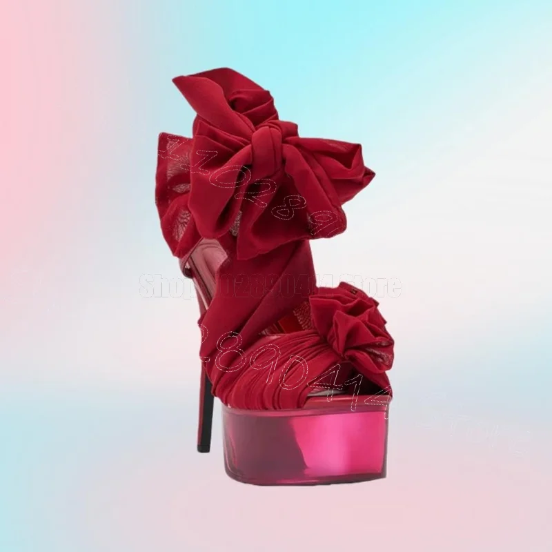 

Red Mesh Bow Knot Clear Platform Twine Sandals Lace Up Women Shoes Thin High Heels Open Toe Party Feast 2026 Zapatos Para Mujere