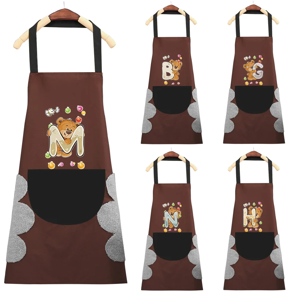 Kitchen Aprons for Men Chef Adult BIb Bear 26 Letter Pattern Restaurant Cafes Cooking Apron Beauty Nails Work Clothes for Woman