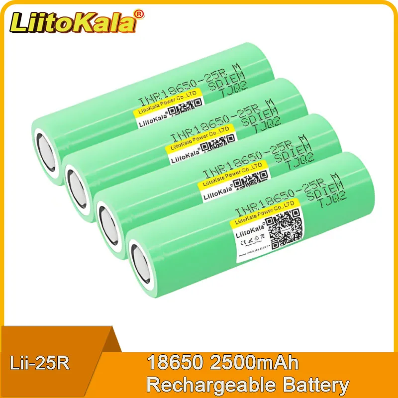 

10PCS LiitoKala 25R 18650 2500mAh High Drain 20A 3.7V Li-ion Rechargeable flashlight Battery