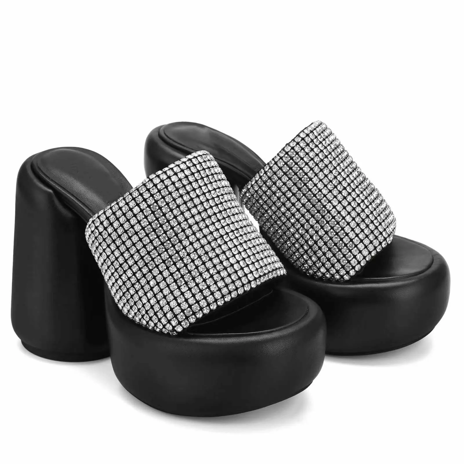 

Летние уличные женские тапочки на платформе с блестящими стразами и круглым носком, дизайнерская обувь без шнуровки на очень высоком каблуке, большой размер