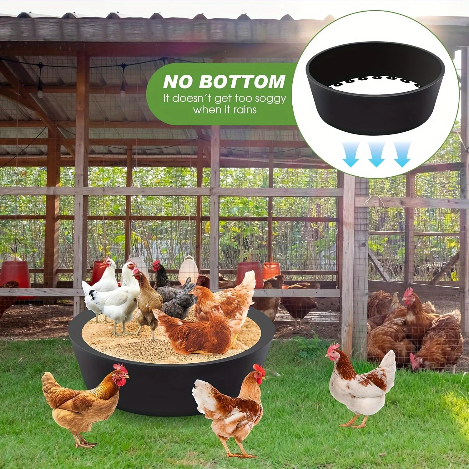 Chicken Dust Removal Bathtub - Diameter 12.5/25 Inches, Height 5.9 Inches, Keeps the Chicken Coop Clean Healthy, Has Screws