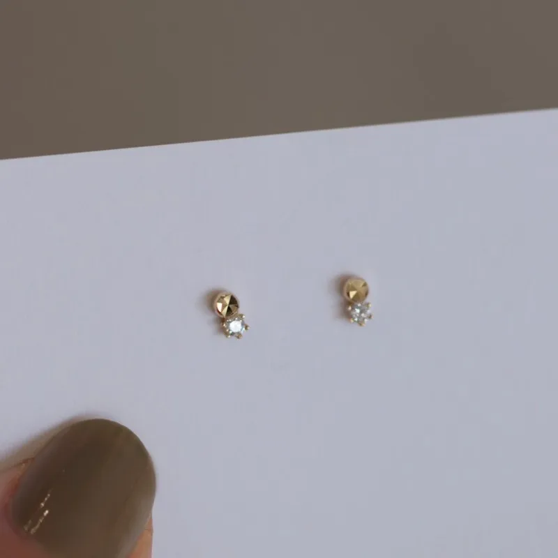 925 Sterling Silver Plated 14K Gold Mini Faceted Zircon Earrings for Women Korean Temperament Jewelry