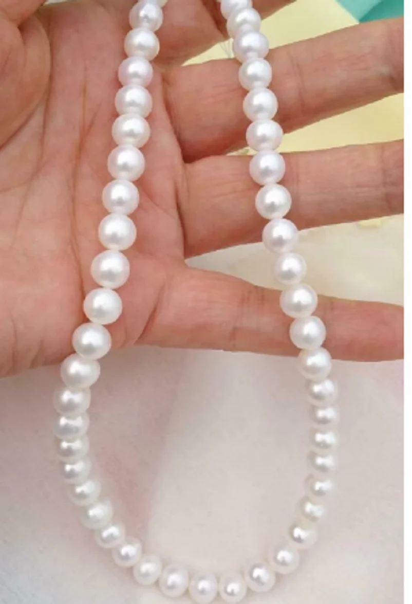 18 Inch AAA+ Japanese Akoya 7-8mm 9-8mm Nanhai White Pearl Necklace 14kp Gold