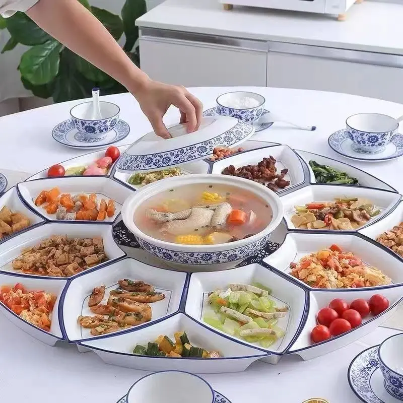 High-end ceramic country style custom pattern tableware set plate dish plate suitable for family dinner party wedding family