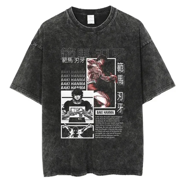 Anime Baki Haman Tshirts Harajuku Vintage 100% Cotton 2024 New Washed T Shirt for Men Hip Hop Streetwear Oversize T-shirt Tops