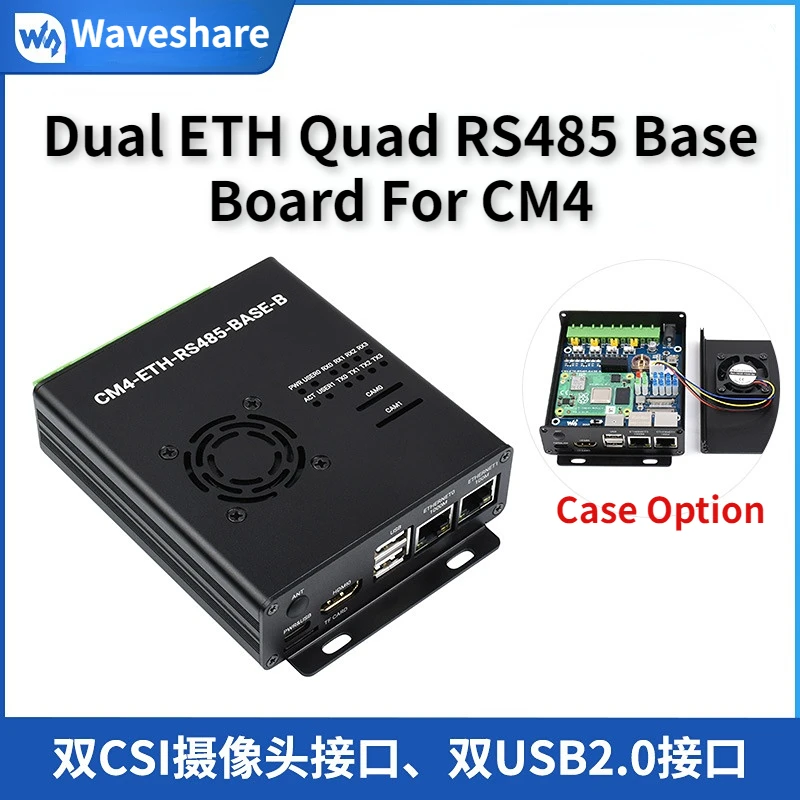 

Dual ETH Quad RS485 Base Board (B) for Raspberry Pi Compute Module 4 Expansion, Gigabit Ethernet, 4Channel Isolated RS485 USB2.0