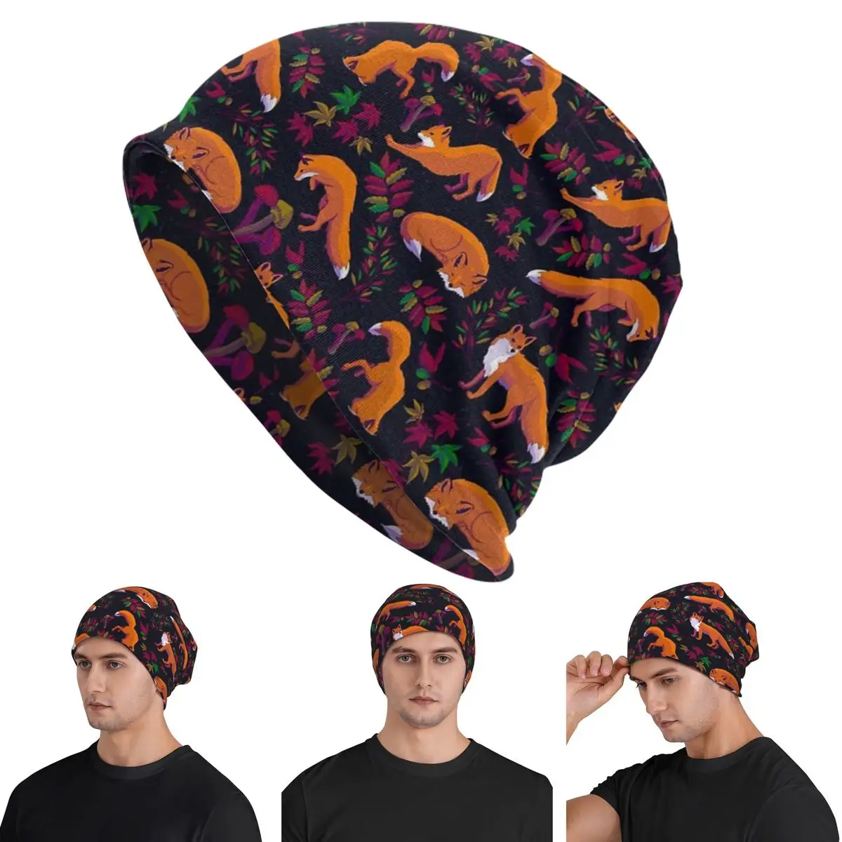 

Forest Fox Skullies Beanies Hats Warm Autumn Winter Outdoor Cap Knitted Bonnet Caps for Unisex Adult