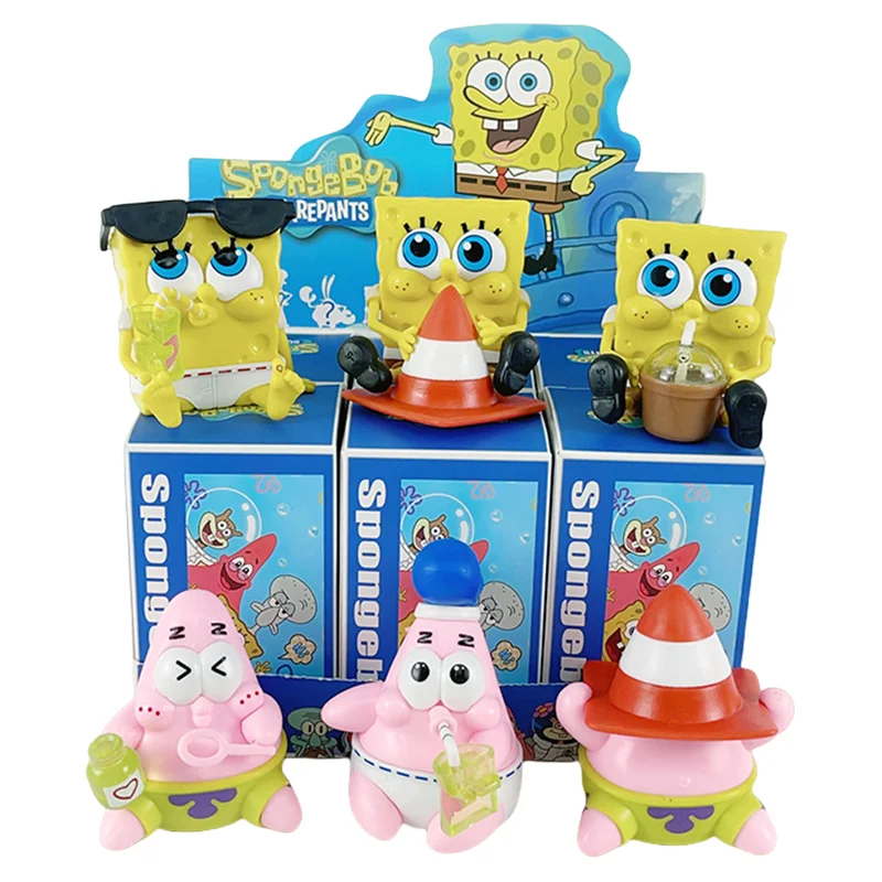 

Spongebob Patrick Star Squidward Tentacles Delicious Crab Burger Anime Figure Collection Model Doll Blind Box Toys Children Gift