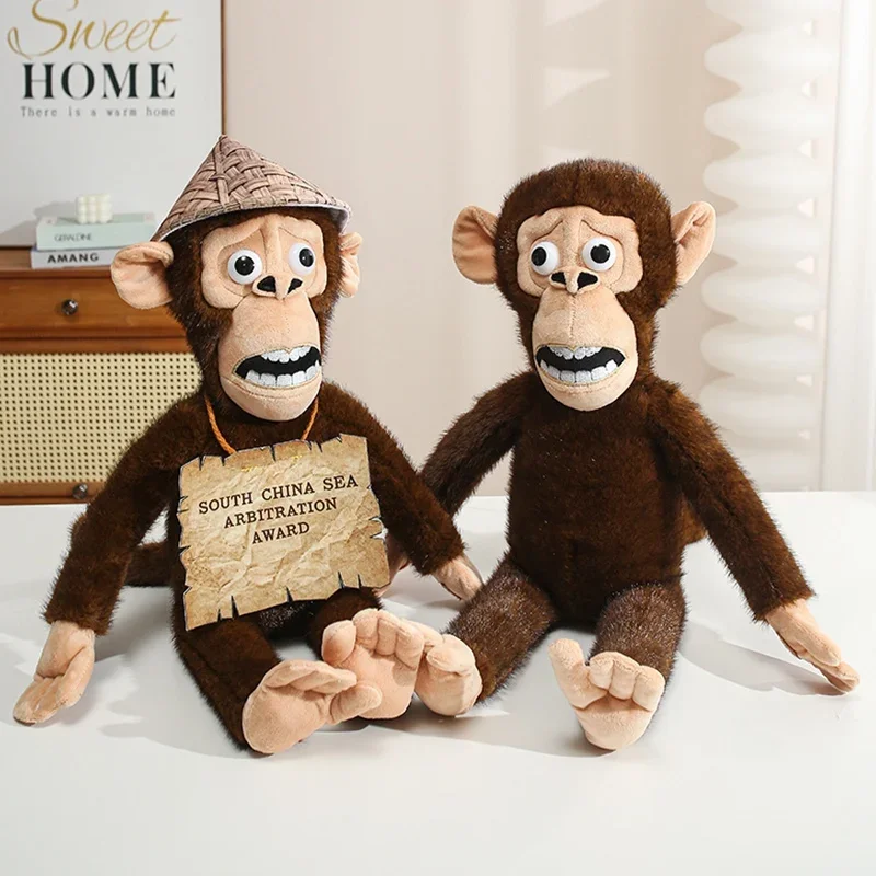 Weird Cute Monkey Plushie, Brown Chimp Stuffed Toy, Funny Expression Monkey Doll Home Sofa Decor Gifts.