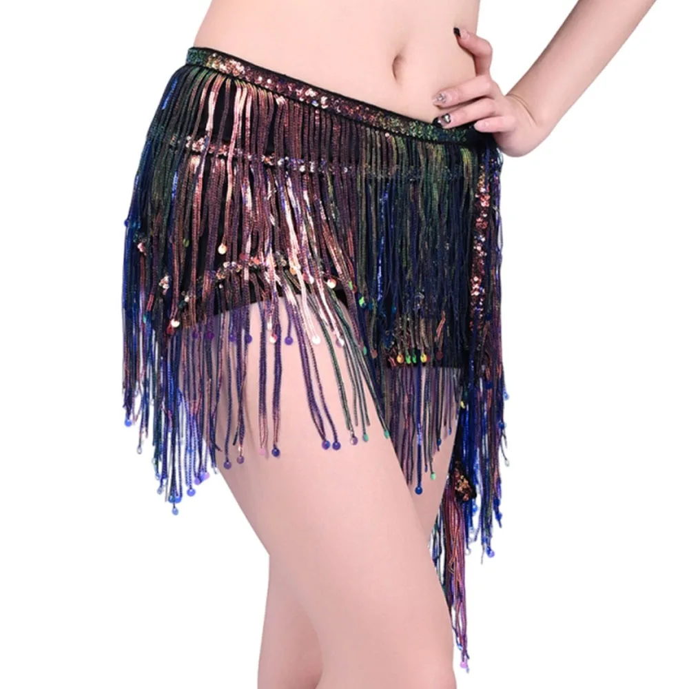 أزياء شرابة الرقص الشرقي وشاح الورك الترتر الكروشيه المرأة حزام تنورة البوهيمي راقصة تنورة الرقص