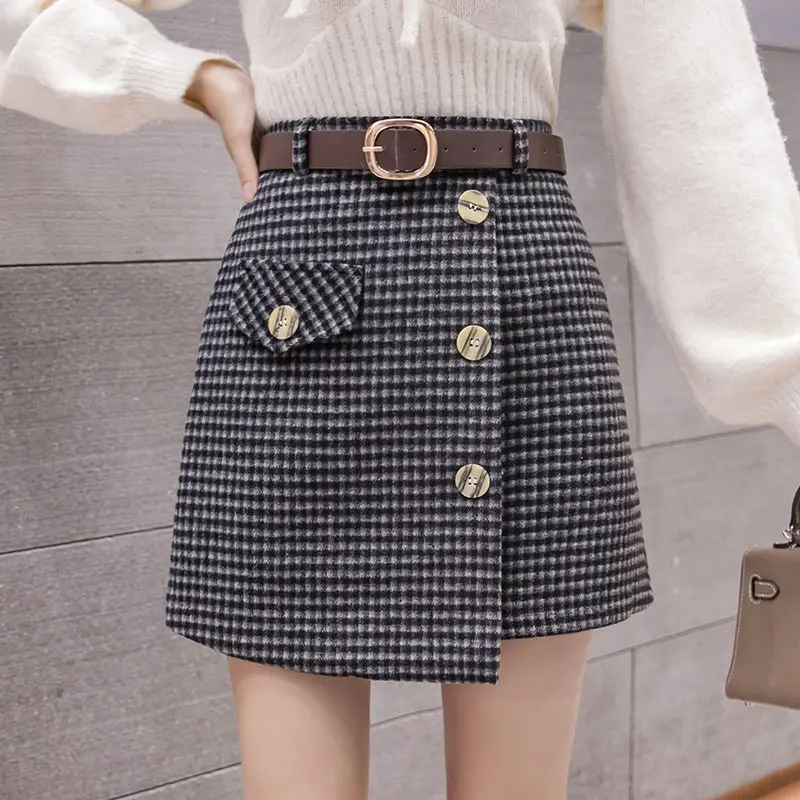 Women's Clothing Vintage Office Lady Simplicity Casual Buttons Temperament High Waist Printing Sweet Streetwear A-line Skirt