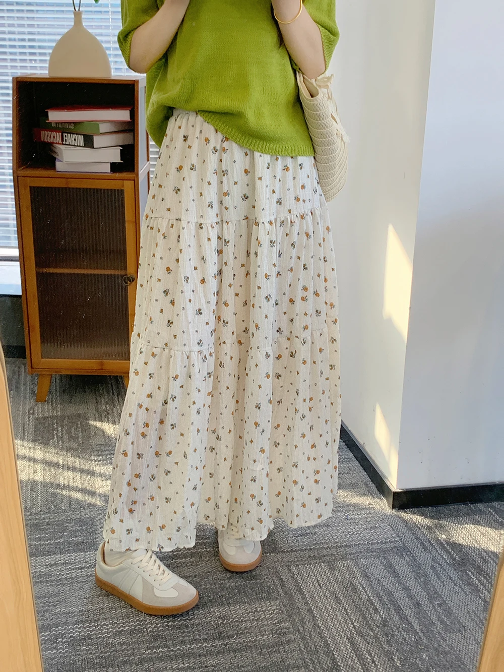 

Spring Summer New Floral Print f Skirt Women's Elastic Simple High Waist Long A-Line Skirt Commute Sle Knitted Fabric