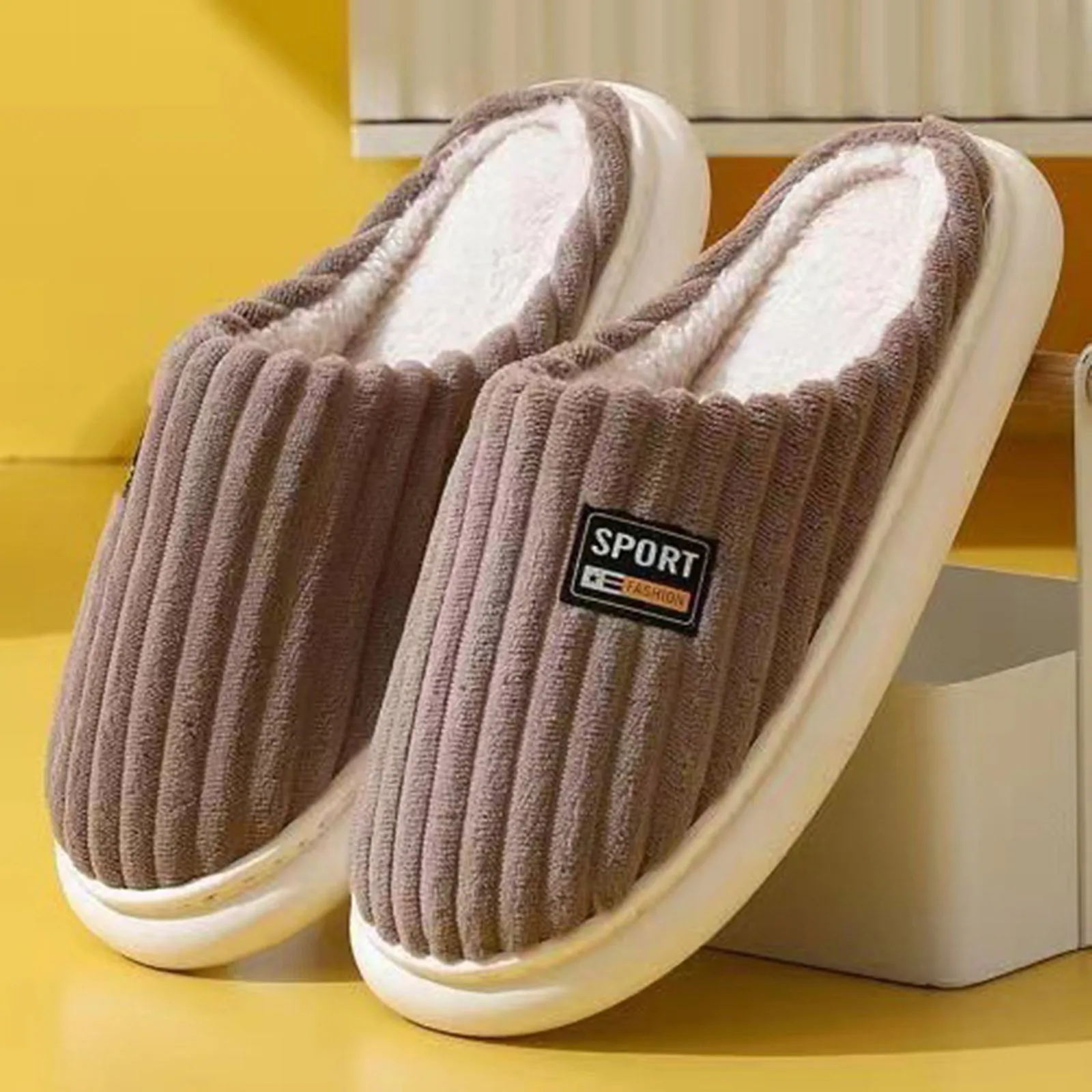 

2023 New Men Home Slippers Autumn Winter Warm Plush Women Soft Furry Shoes Couples Casual Bedroom Thick Sole Non-Slip Slides