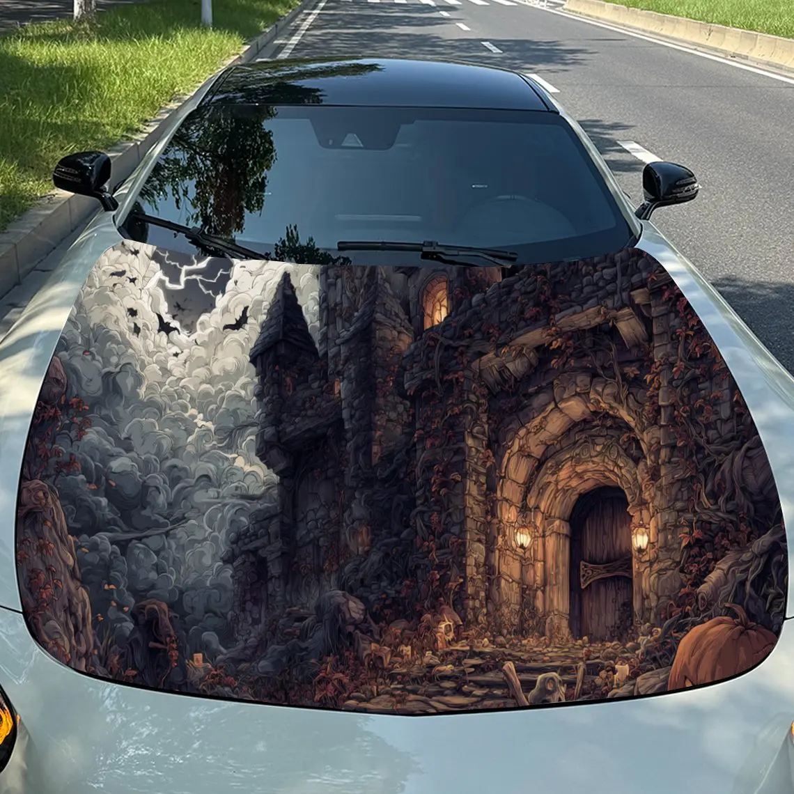 

Mysterious Ancient Castle Car Hood Stickers - Self-Adhesive, Waterproof and Durable Vinyl Wrap, Decorate And Protect Your Car, F