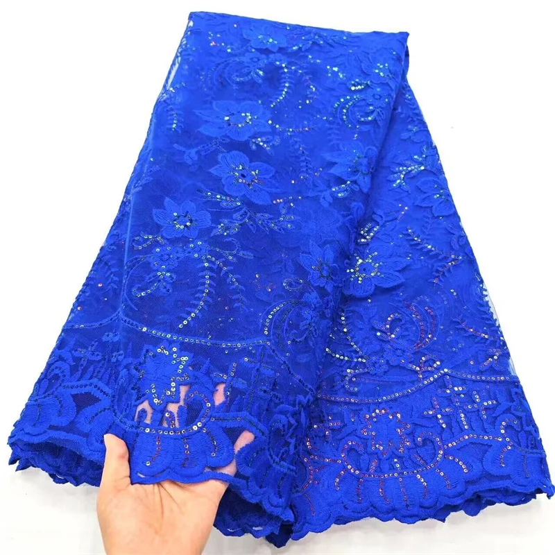 Blue African Lace Fabric 2024 Green High Quality Nigerian Sequins Lace Fabric Guipure Cord Lace French Net Lace For Wedding Red