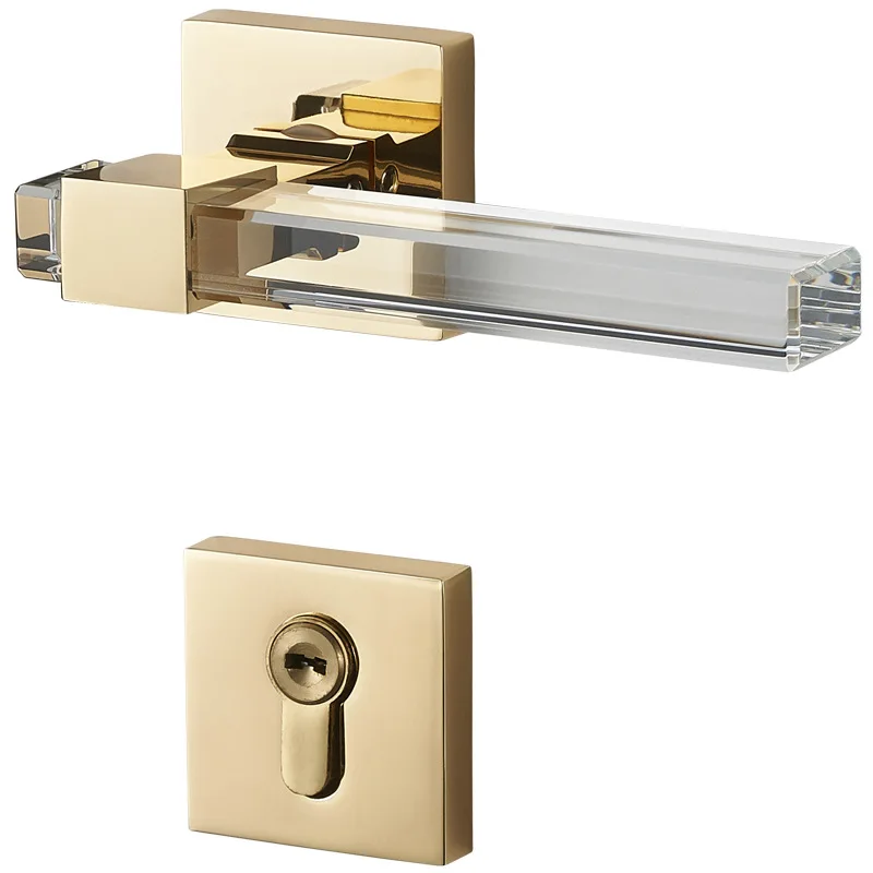Bedroom silent magnetic solid wood room door lock universal crystal door handle