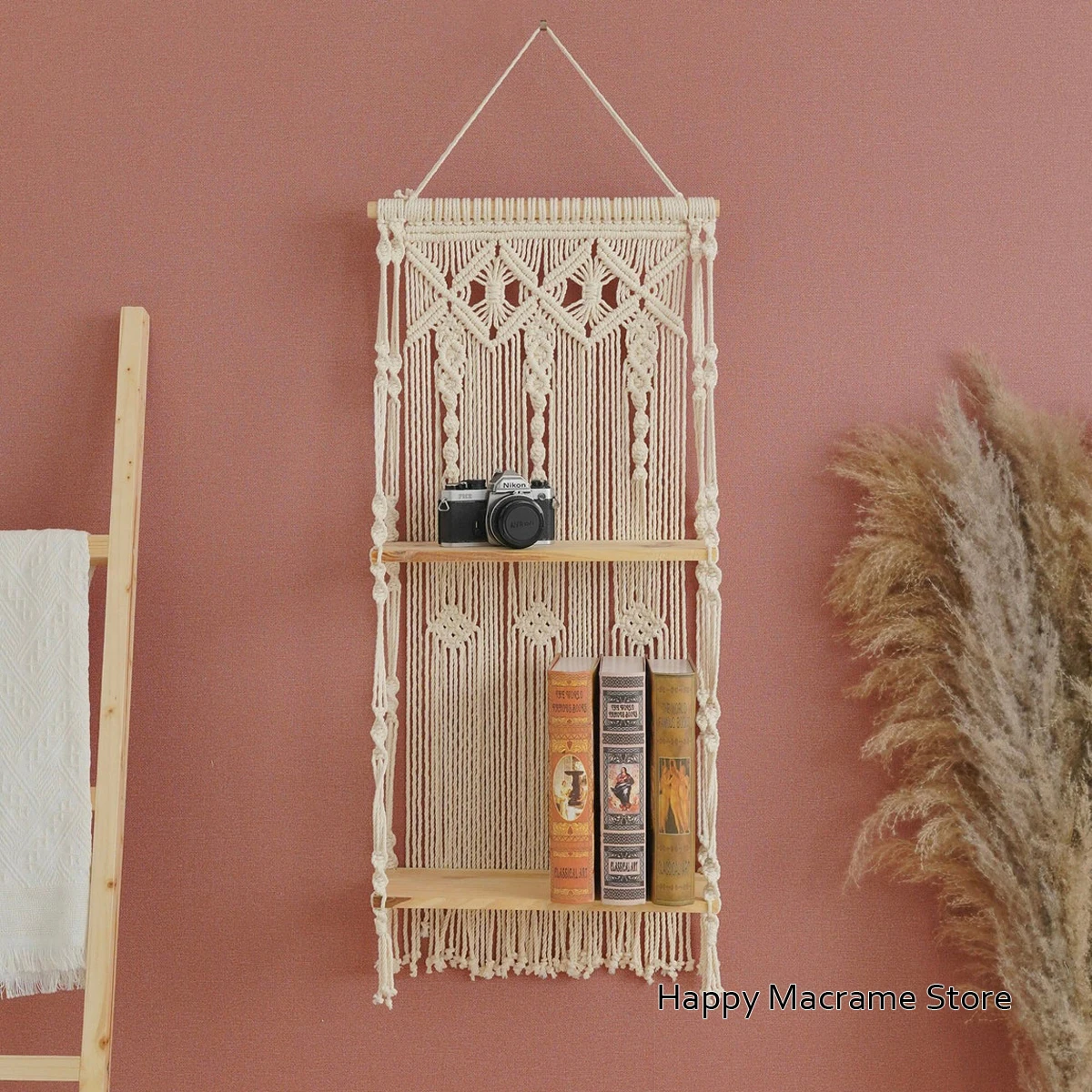 Macrame Shelves Floating Wood Shelf Handmade Gifts Hanging Wall Shelves Rustic Home Decor Boho Baby Natural Wood Shelf