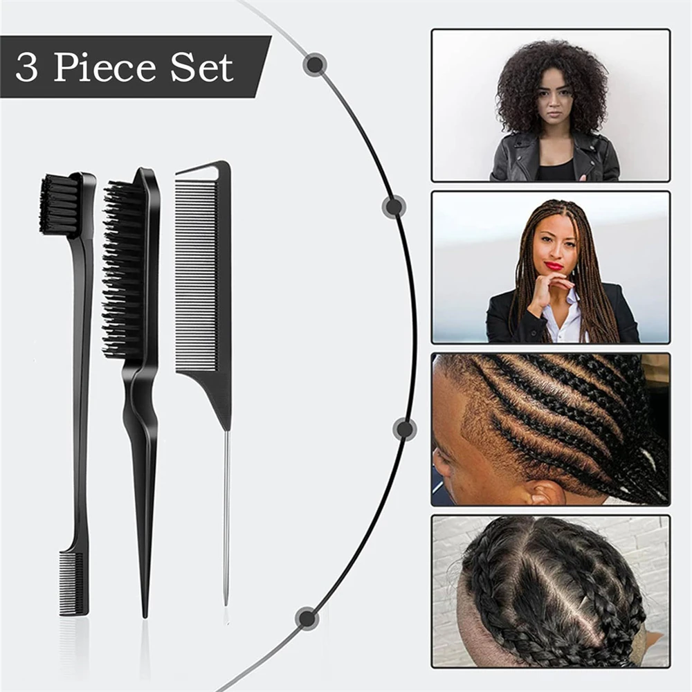

3PCS/1SET Slick Back Hair Brush Set Bristle Hair Brush Brush Teasing Comb for Women