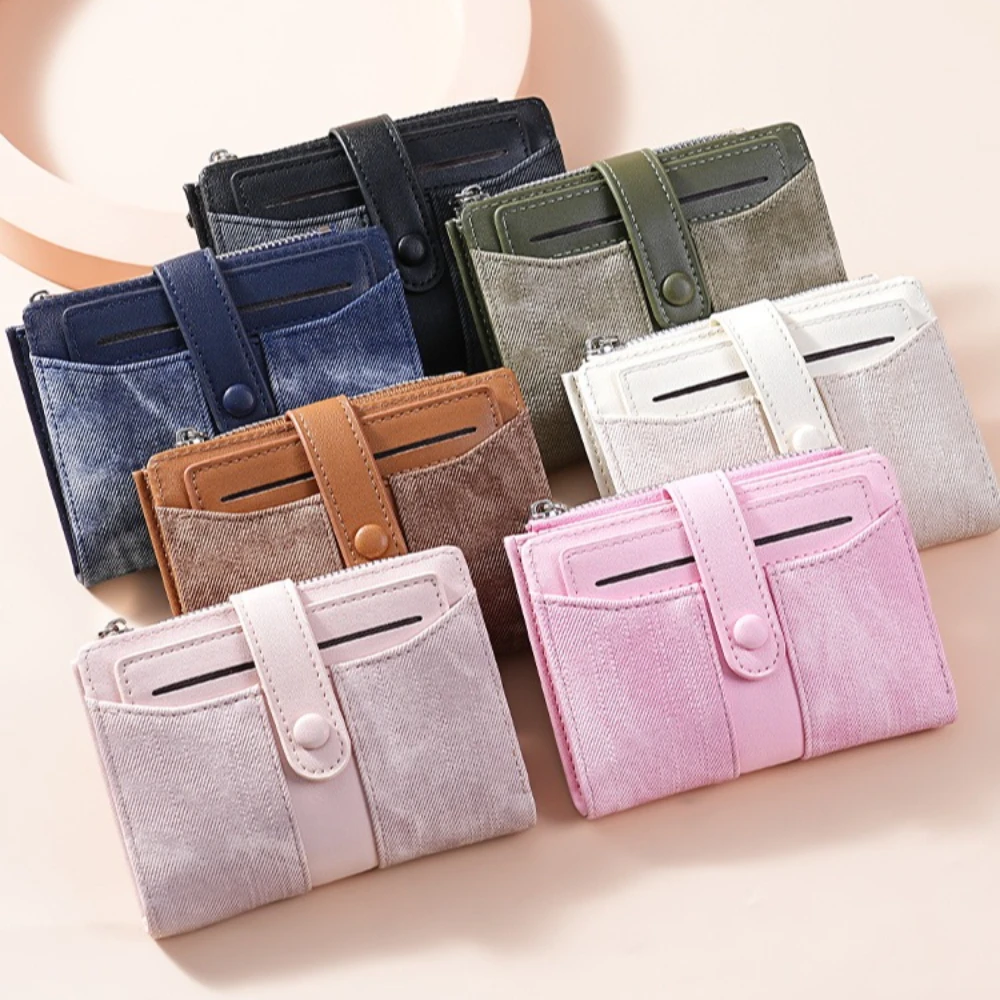 Women's Wallet Multi-card Slot Card Bag PU Leather Zipper Coin Pocket Short Fashion Folding Wallet Korean Women Wallets