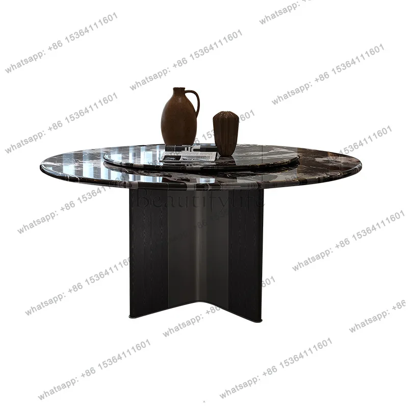 

Classic light luxury marble round dining table household round dining table high-grade solid wood and stainless steel feet