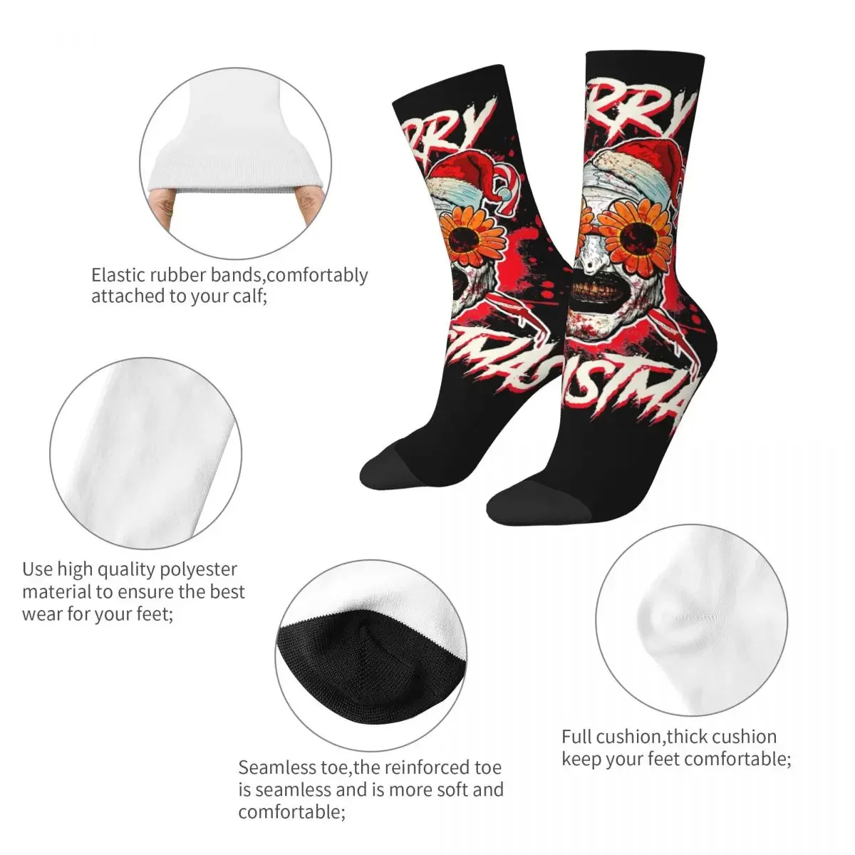 Merry Xmas Sunflower Sunglasses Horror Clown Movie Art Terrifier Socks Men Women Fashion Socks Hip Hop Middle Tube Stockings