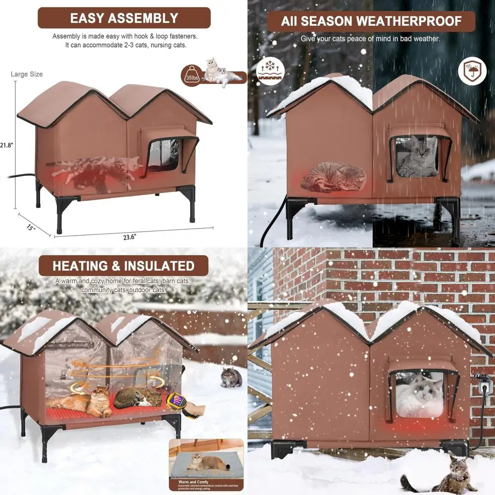 

Elevated Insulated Outdoor Cat House, Weatherproof and Warm Shelter for Feral Cats in Winter (Tan)