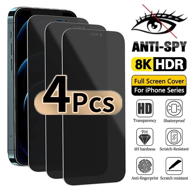 

4PCS Anti-Spy Glass For iPhone 16 15 14 13 12 11 PRO MAX Privacy Screen Protectors For iPhone XR XS Max 7 8 Plus Tempered Glass