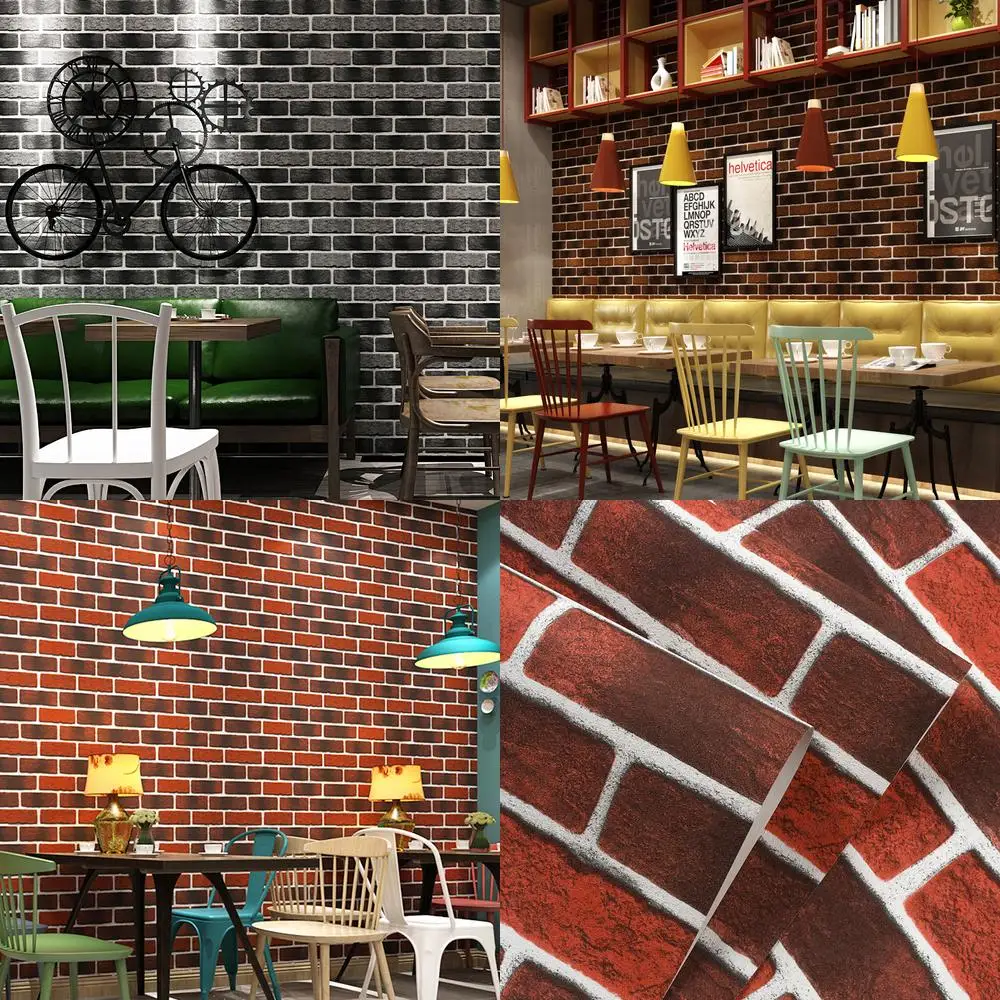

Retro Vintage 3D Embossed Brick Wall Mural for Cafe Bar Restaurant Gray Red Brick Wallpaper