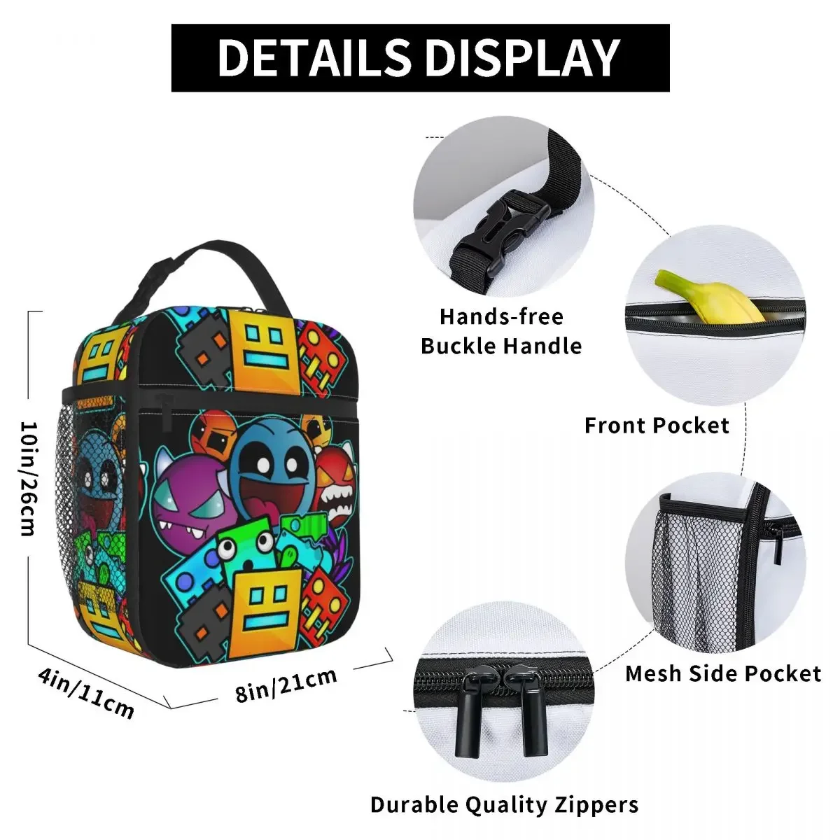 Geometry Cube Gaming Dash Old School Insulated Lunch Bags Thermal Bag Lunch Container Lunch Box Tote Food Storage Bags Picnic