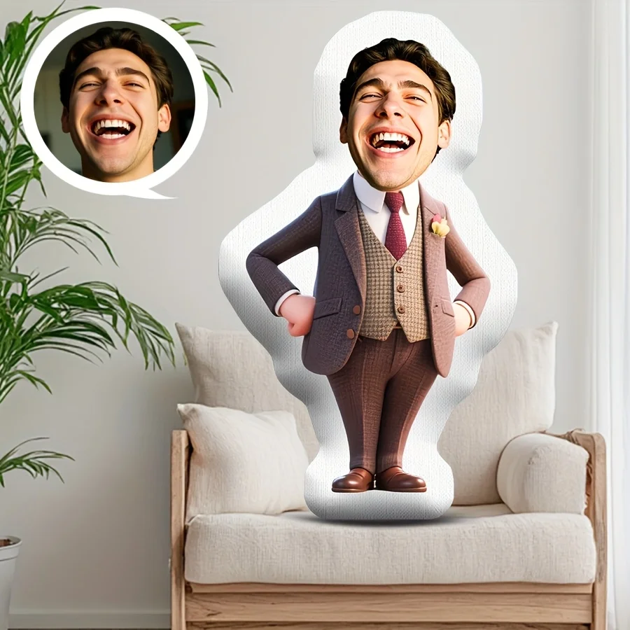 1pc DIY creative custom men's gentleman pillow, customizable for family and friends, suitable for home sofa decoration, mixed co