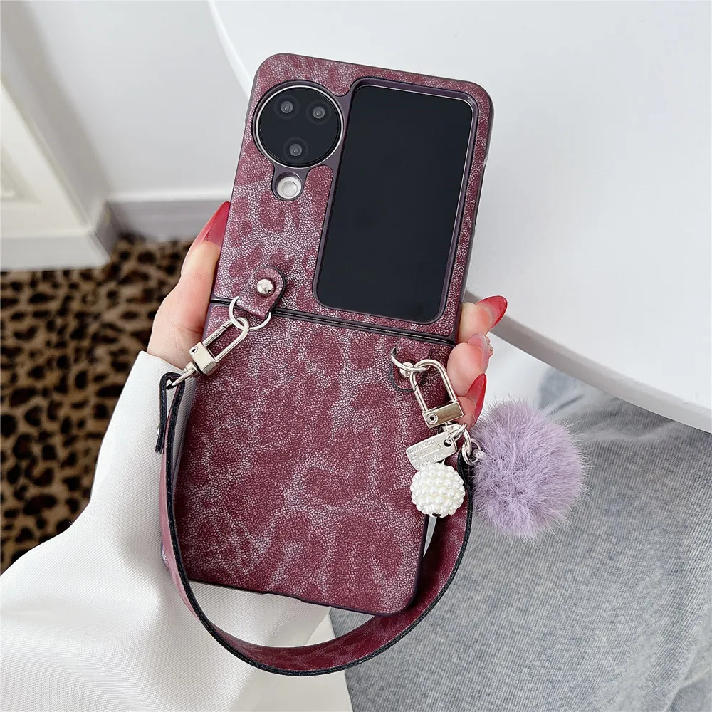 Luxo leopardo impressão pulseira caso para motorola razr50 ultra caso oppo encontrar n3flip caes huawei pocket2 nova flip capa v flip