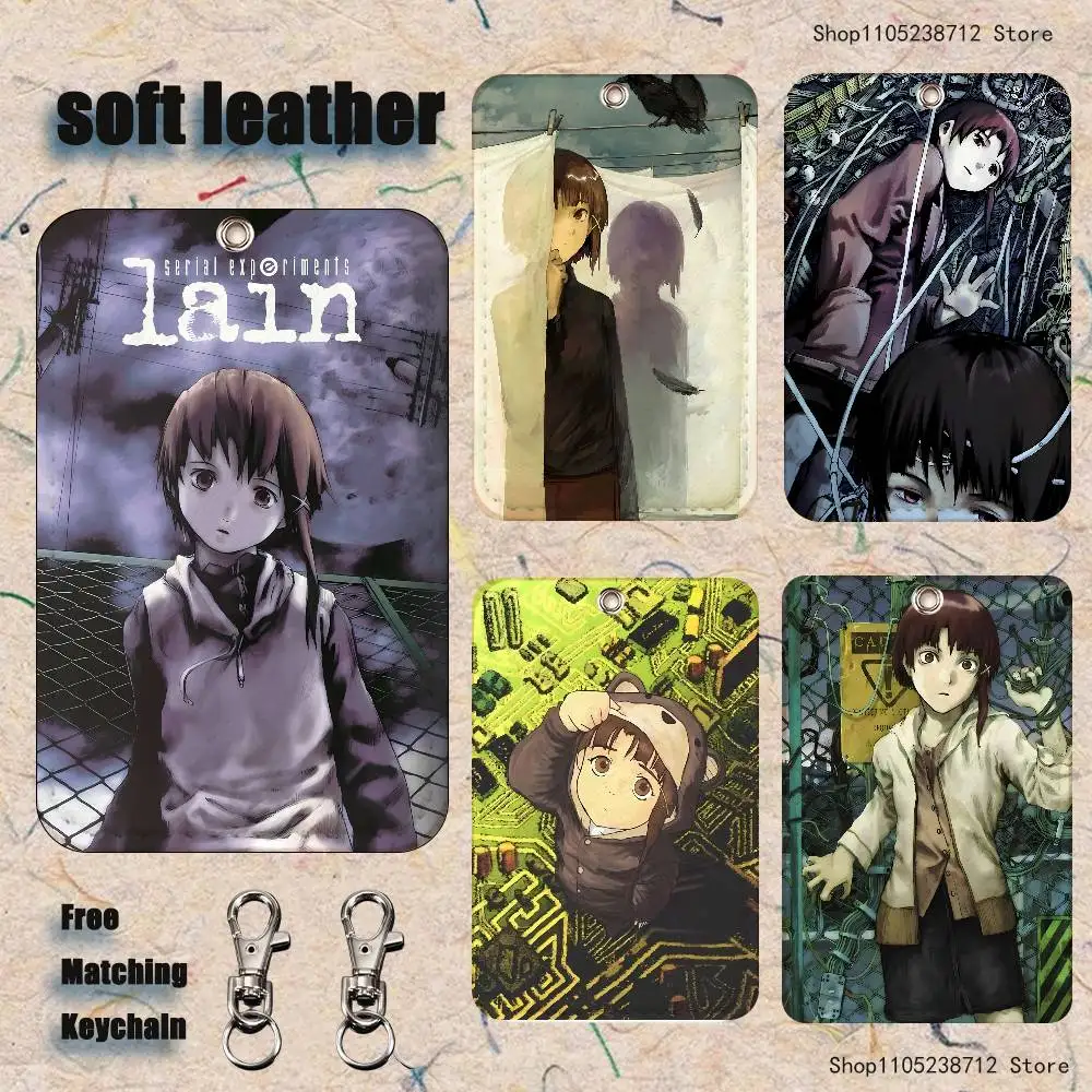 

Anime S-Serial E-Experiments Lains Soft Pattern Leather Card Holder Keychain Key Door Lock Access Tag ID Card Case Keychain Card