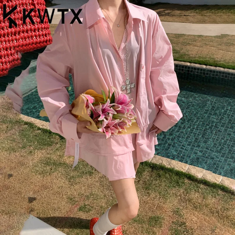 

KWTX 2025 S/S Women’s Shirt Ruffle Hem Single Breasted Blouse Stylish Elegant High Quality Classy Designer Top For Spring Summer
