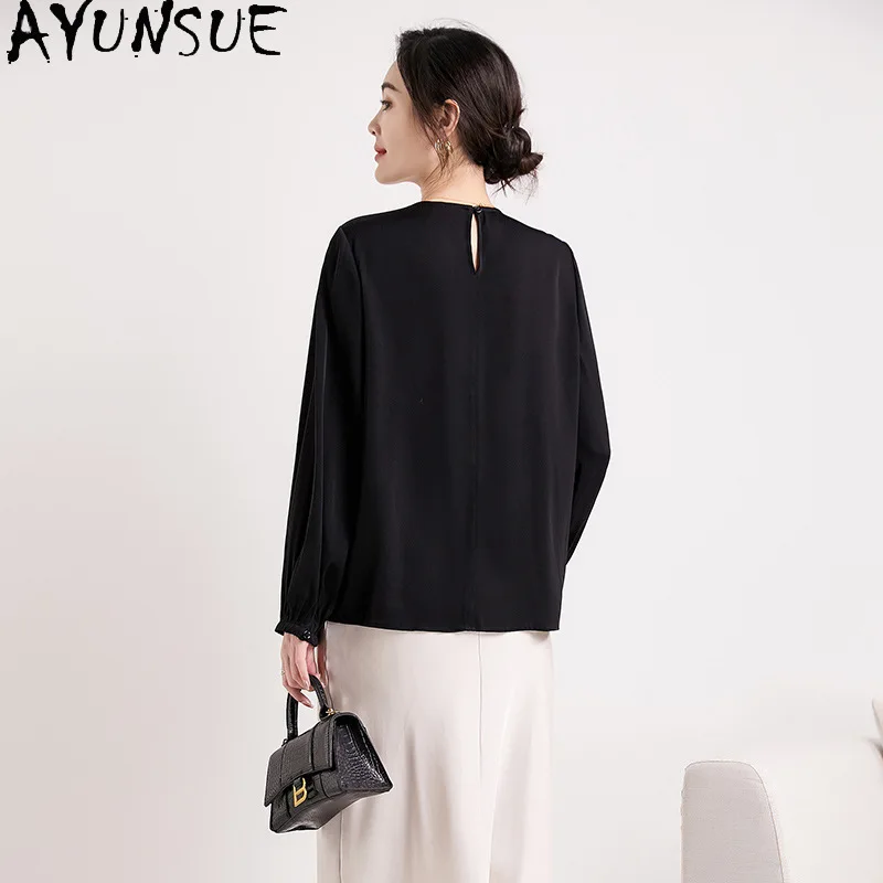 AYUNSUE 92.3% Mulberry Silk Blouses Women Casual Spring Clothes Womens Top Clothes for Women Trending Loose Fit Бюстгальтер 2024