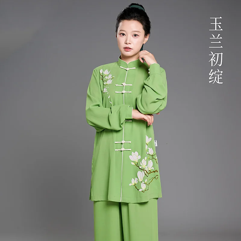 Women's New High-end Original Print Tai Chi Uniform - Spring/Summer Flowy Moonlight Linen for Tai Chi & Ba Duan Jin Practice
