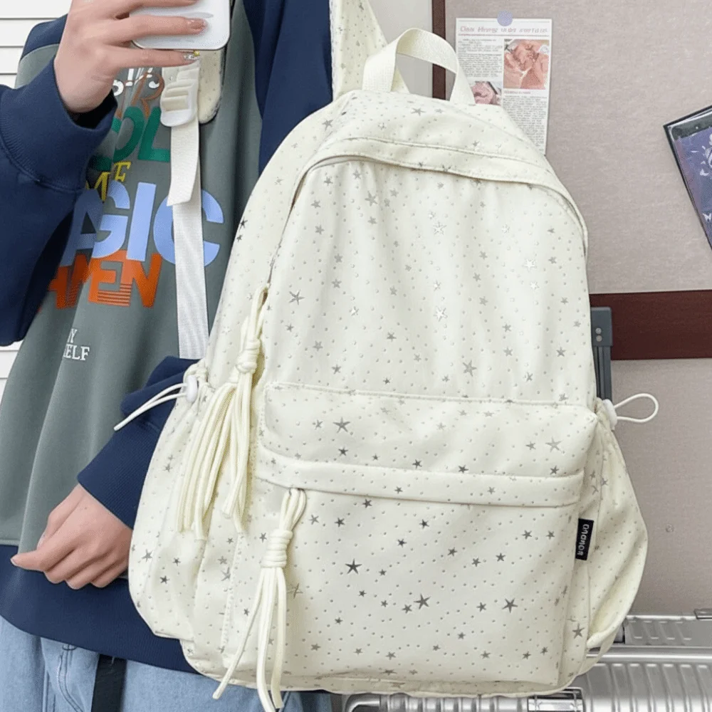Oxford Cloth Star Backpack Large Capacity Solid Color Student School Bag Korean Style Durable Travel Rucksack Junior High School