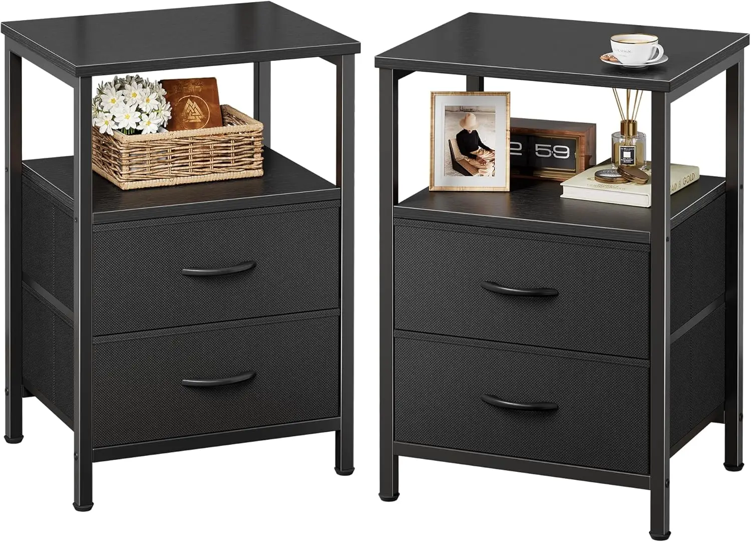 

2-Drawer Nightstand with Open Shelf, Bedside Table for Bedroom, Sturdy Steel Frame, Multiple Colors