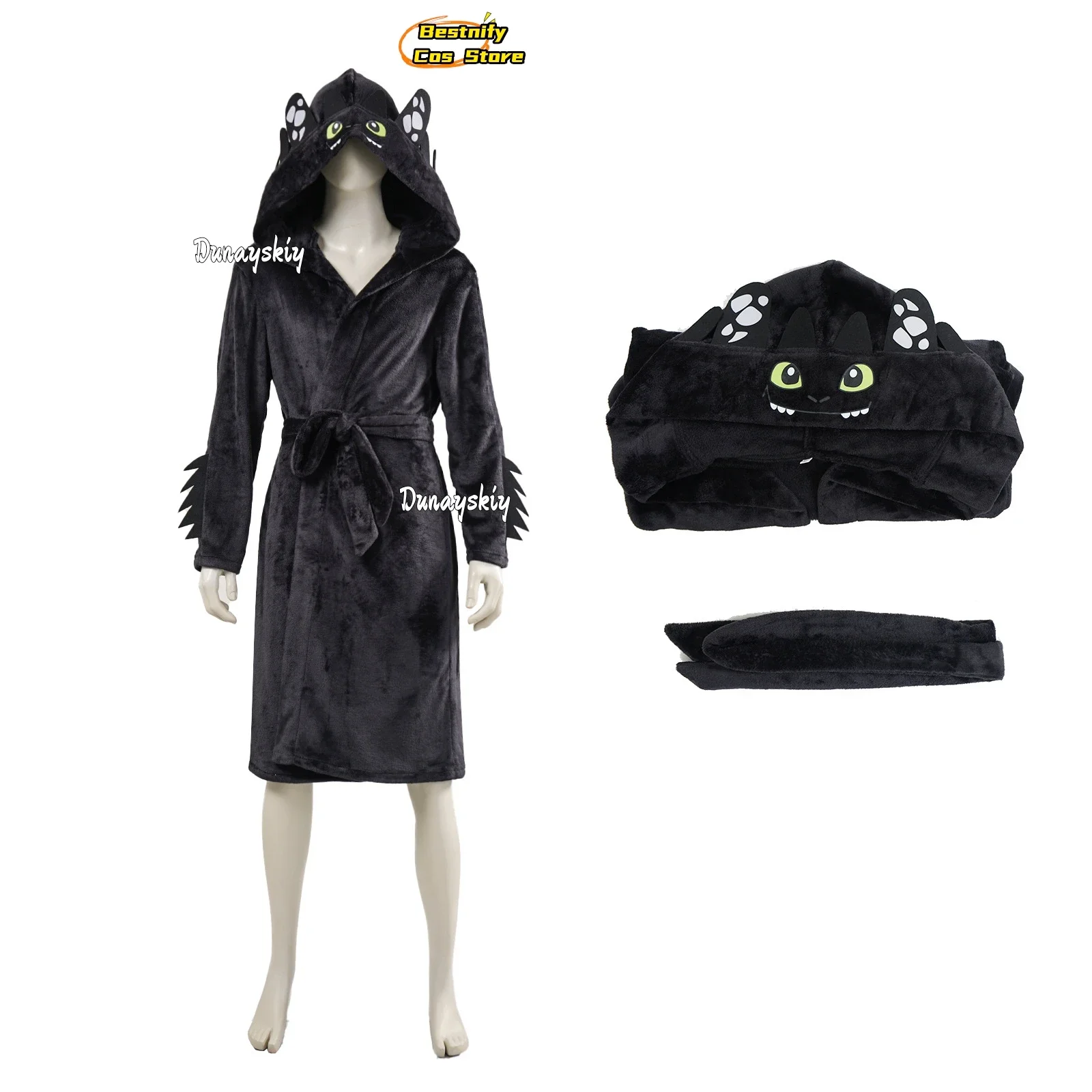 CosplayInteresting Dragon Cosplay Kostüm Bademantel Schwarzer Kapuzenbademantel Cartoon Kleid Anime/Schlafparty Outfit Rollenspiel Unisex