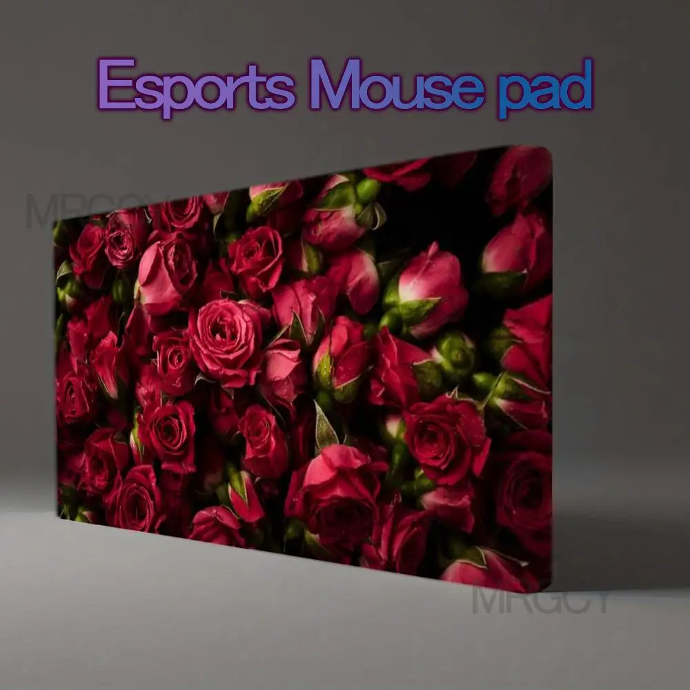 Red Rose Floral Large Desk Mat Flower Pattern Extended Mouse Pad Non-Slip Rubber Base Keyboard Table Pad for Gaming Office Deco