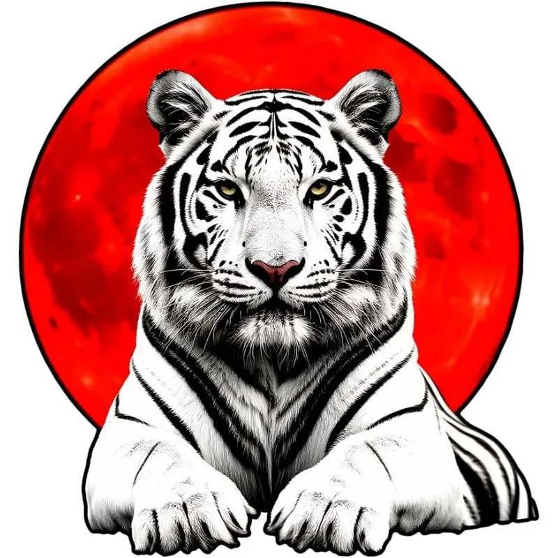 1Pc 2D Flat Red Sun Tiger Vinyl Sticker, Waterproof Decal For Mug Laptop Desk Fridge Smooth Surface Decor, Holiday Gift