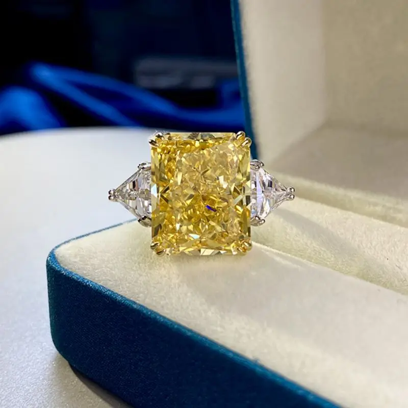 

925 Sterling Silver Cubic Zirconia CZ Elongated Cushion Cut Fancy Yellow Diamond ring For Women Fine Jewelry