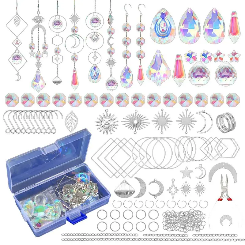 B03C-200 Pcs Crystal Suncatcher,Sun Catchers With Crystals,Craft Kits For Adults, With Rainbow Maker, Prism, Pendants Durable Si