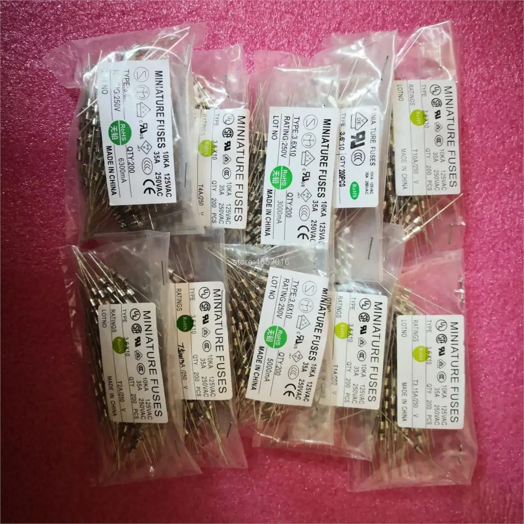 0.5A 1A 1.5A 1.6A 2A 2.5A 3A 3.15A 4A 5A 6.3A 8A 10A 15A 250V 3.6*10mm Miniature Fuses 3.6x10 Axial Lead Ceramic Fuse x 200PCS